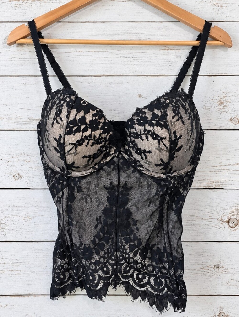 Victoria's Secret Black Lace Bustier Corset Size 36D Boudoir Coquette Y2K Goth
